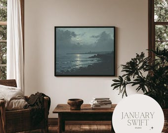 Maanverlichte haven | Kunstprint en canvas, zowel oningelijst als ingelijst.