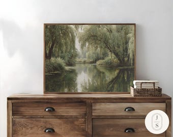 Enchanted Willow Waters Art Print: Landscape Painting (Digital Download)