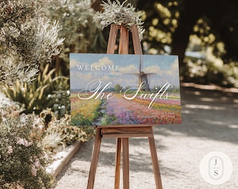 Spring Windmill Welcome Sign Artwork | Unframed and Framed Canvas Print