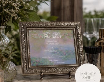 Waterlelies van Monet Collectie | Drankenmenu van de Signature Bar | Ingelijste of oningelijste print | Gedrukt kunstwerk