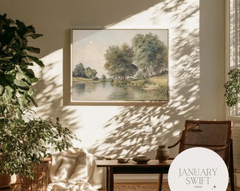 Zomerse rivieroever | Kunstprint en canvas, zowel oningelijst als ingelijst.