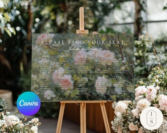 Blush and Ivory Wildroses Artwork Seating Chart Template (Alphabetical & Table Options | Canva Template, Digital Download)