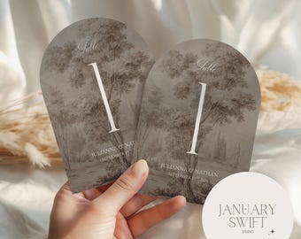Sepia Treescape Table Numbers | Print and Die-Cut | 5x7, 4x6, A6, A5 Sizes