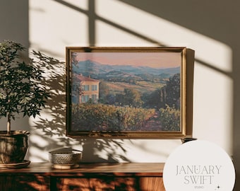 Zonsondergang in een Franse wijngaard | Kunstprint en canvas, zowel oningelijst als ingelijst