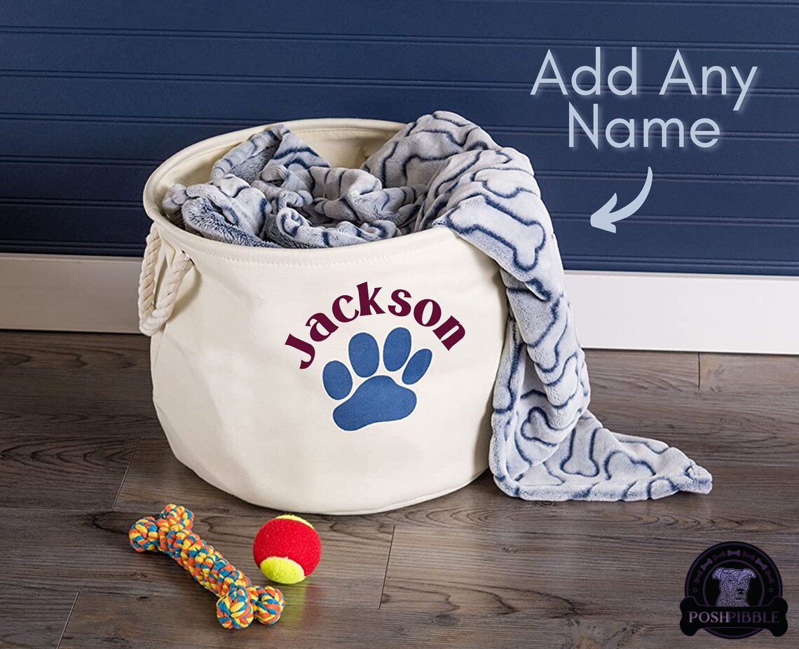 Personalized Pet Toy Bin Paw Print Dog or Cat Storage Etsy