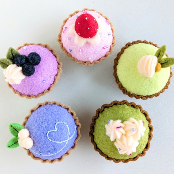 Princess Cupcakes, Berry Tarts, Green Tea Matcha Cake, Key Lime Pie, Felt pastries, Felt art, perfect for decoration or pretend play!