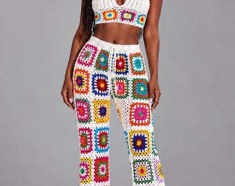 Crochet Granny Square Halter Set – Colorful Boho Festival Wear
