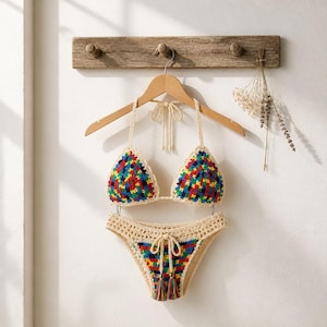Conjunto de bikini halter de crochet hecho a mano – / Ropa de playa estilo boho / Listo para festivales