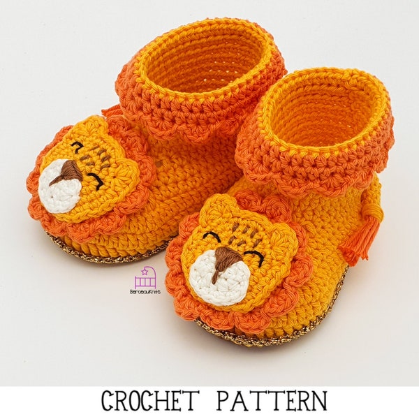 Crochet Lion Baby Booties PATTERN - Leonard the Lion (5 sizes - newborn, 0-3m, 3-6m, 6-9m, 9-12m), handmade slippers, baby shower gift