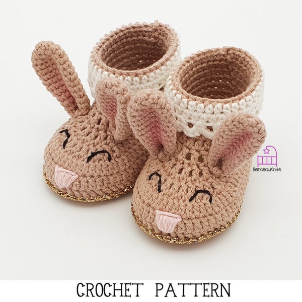 Crochet Baby Bunny Booties PATTERN, Benjamin the Bunny (5 sizes - newborn, 0-3m, 3-6m, 6-9m, 9-12m), amigurumi rabbit ear slippers