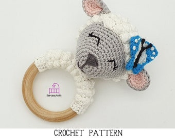 CROCHET PATTERN Liam the Lamb amigurumi teether rattle toy pattern, handmade newborn baby shower gift, PDF pattern & photo tutorial