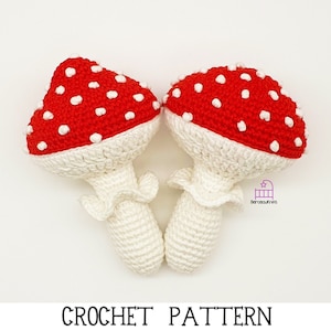 CROCHET PATTERN Toadstool amigurumi rattle toy pattern, mushroom, amanita, fly agaric magical maracas, handmade baby shower gift tutorial