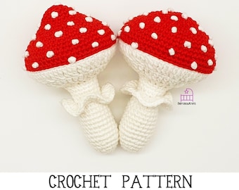 CROCHET PATTERN Toadstool amigurumi rattle toy pattern, mushroom, amanita, fly agaric magical maracas, handmade baby shower gift tutorial