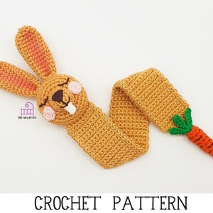 VIRKMÖNSTER Remy kaninen bokmärke PDF-mönster, handgjord amigurumi kanin och morot, present till bokälskare