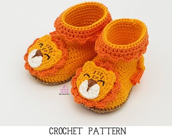 Crochet Lion Baby Booties PATTERN - Leonard the Lion (5 sizes - newborn, 0-3m, 3-6m, 6-9m, 9-12m), handmade slippers, baby shower gift