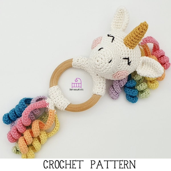 CROCHET PATTERN Una the Unicorn amigurumi teether rattle toy pattern, handmade newborn baby shower gift, PDF pattern & photo tutorial