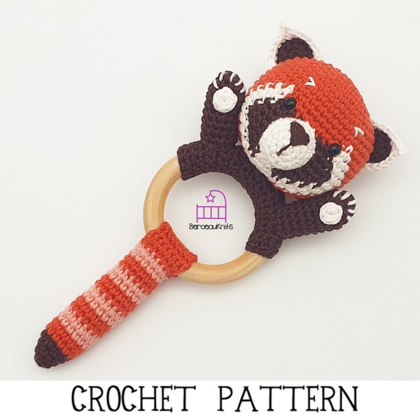 CROCHET PATTERN Romeo the Red Panda amigurumi teether rattle toy pattern, handmade newborn baby shower gift, PDF pattern & photo tutorial