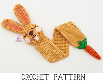 CROCHET PATTERN Remy the Rabbit bookmark PDF pattern, handmade amigurumi bunny and carrot, gift for book lovers