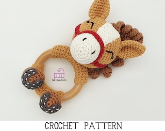 CROCHET PATTERN Harriet the Horse amigurumi teether rattle toy pattern, handmade newborn baby shower gift, PDF pattern & photo tutorial