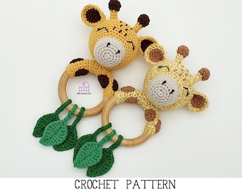 CROCHET PATTERN Gabriel the Giraffe amigurumi teether rattle toy pattern, handmade newborn baby shower gift, PDF pattern & photo tutorial