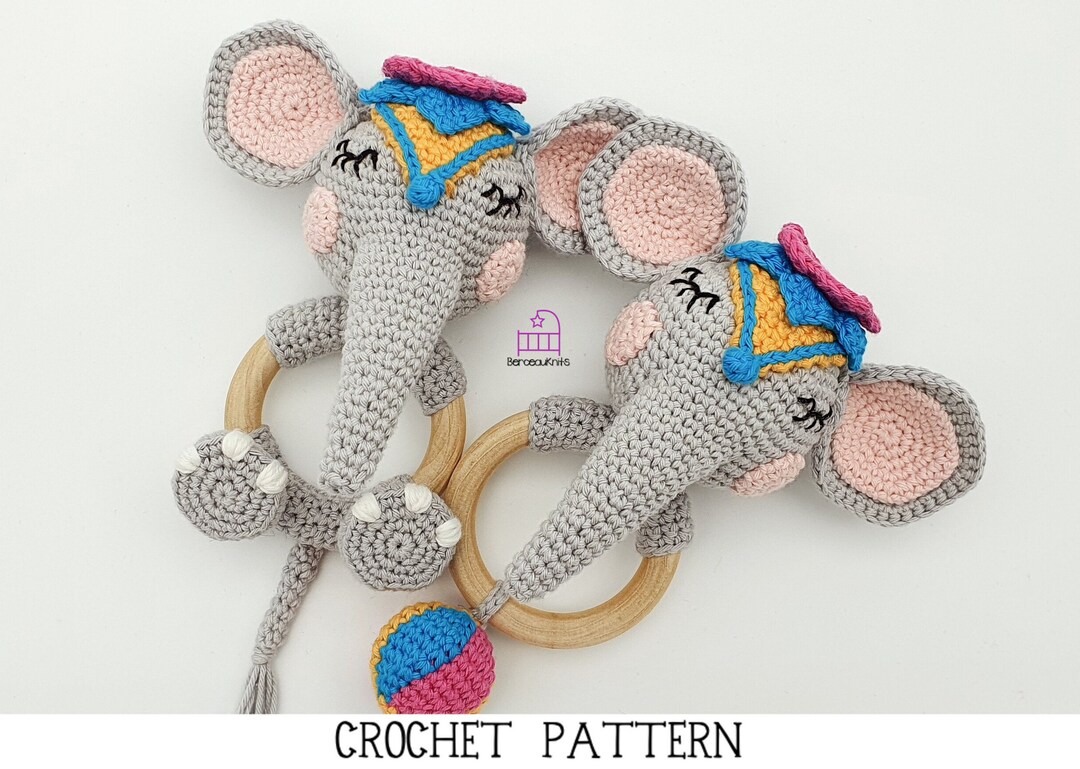 CROCHET PATTERN Ellie the Elephant Amigurumi Teether Rattle Toy Pattern ...