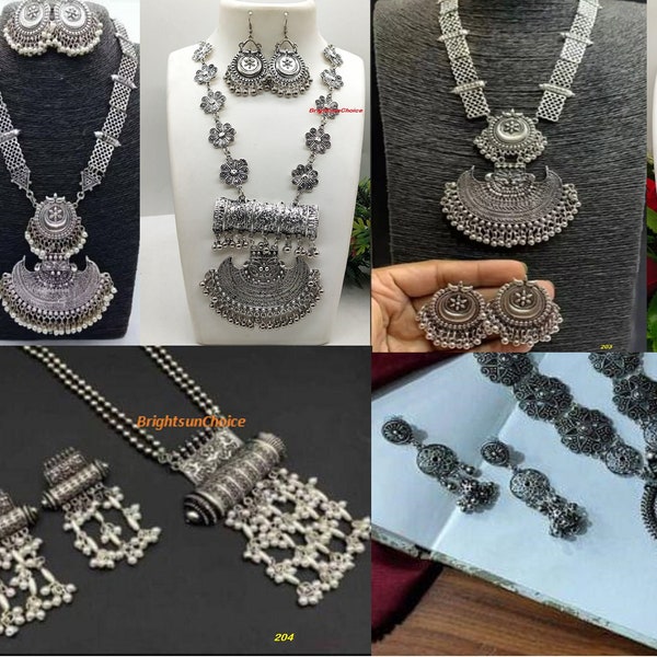 ASIAN Silver Plated Oxidised Latest New Design Necklace Earrings Women Jewelery