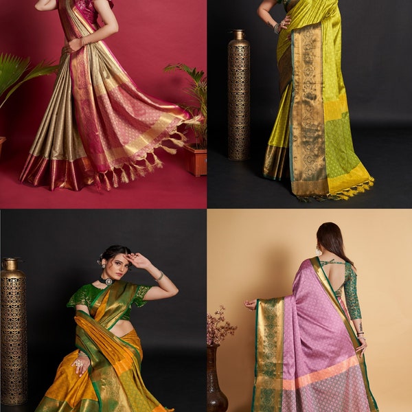 Latest Colour Beautiful Lichi Silk Saree, Jacquard Work Saree, Party Wedding Wear Sari color, Fancy Look Saree With Unstitched Blouse