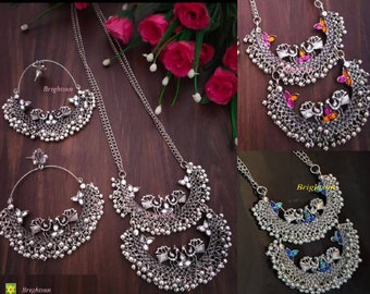 ASIAN Silver Oxidised Ethnic Tribal Costume NECKLACE CHOKER JEWELLERY