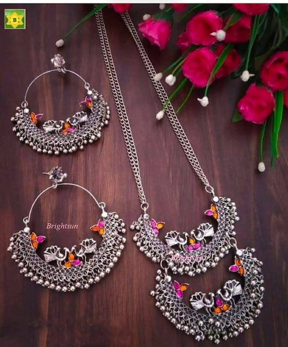 NoName Ethnic silver necklace Silver/Black/Red Single WOMEN FASHION Accessories Costume jewellery set Red discount 90% 
