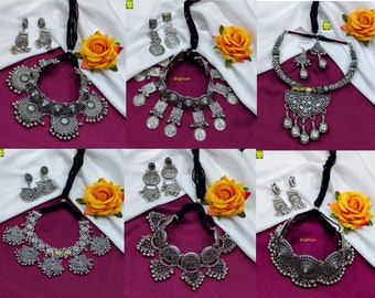 Brightsun Oxidized Asian Jewelry, Indian Jewelry, Afghani Necklace, German Silver Necklace, Oxidized Choker, Oxidised Jewelry