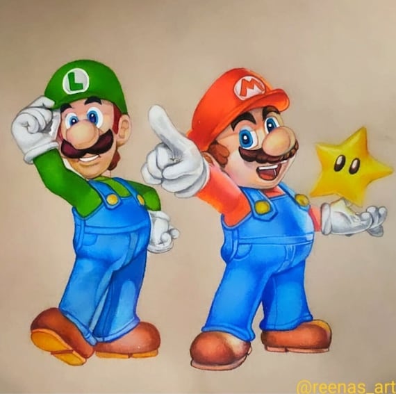 Mario and Luigi Original Drawing Etsy