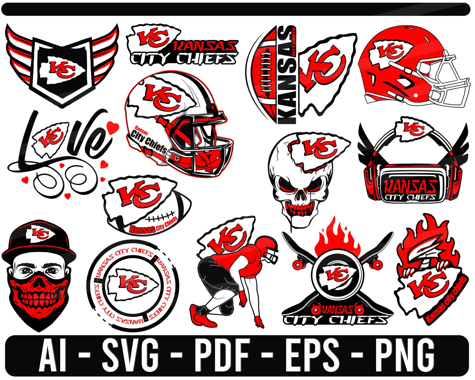 Kansas city Chiefs SVG NFL sports Logo Football cut file for Etsy