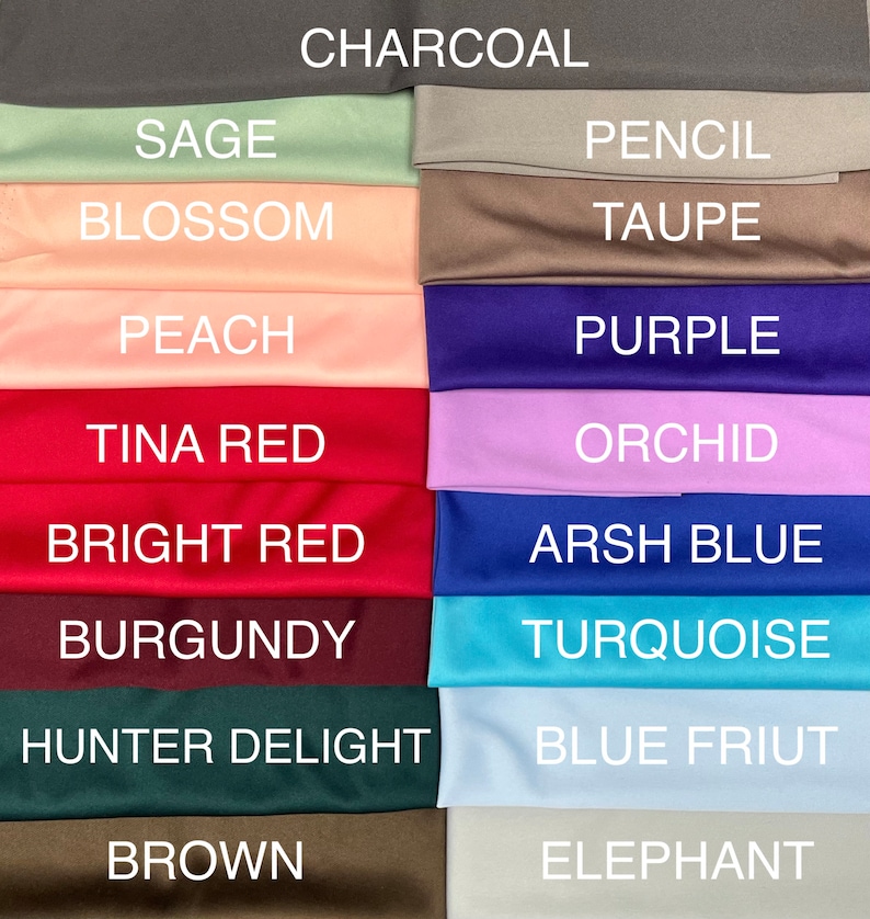 Puede incluir: Una tarjeta de muestra de tela con 12 colores diferentes, incluyendo carb&oacute;n, salvia, flor, melocot&oacute;n, l&aacute;piz, topo, morado, rojo tina, orqu&iacute;dea, rojo brillante, azul arsh, burdeos, deleite del cazador, azul friut, marr&oacute;n y elefante.