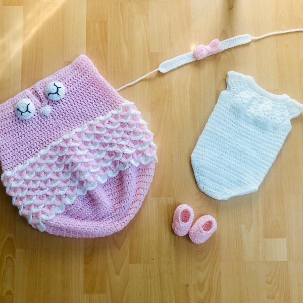 Ensemble nid d’ange hibou , body, bandeau, chaussons taille naissance