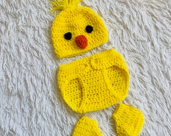 Handmade crocheted chick costume for boys or girls, 0-18 months