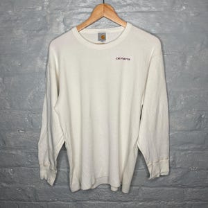 Vintage 90s Carhartt Men&#39;s Thermal Beige Pullover Jumper Sweatshirt USA XL