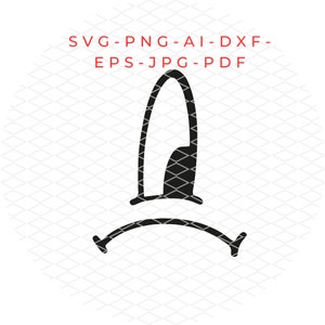 May include: Black and white cartoon graphic of a winking eye and a curved mouth. The text "SVG-PNG-AI-DXF-EPS-JPG-PDF" is written in red above the graphic.