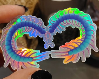 blue centipede| creepy crawlies| Holographic Vinyl Die Cut Sticker |