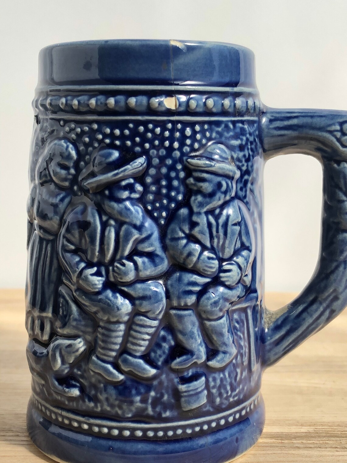 Vintage Small Blue Ceramic Beer Stein Etsy