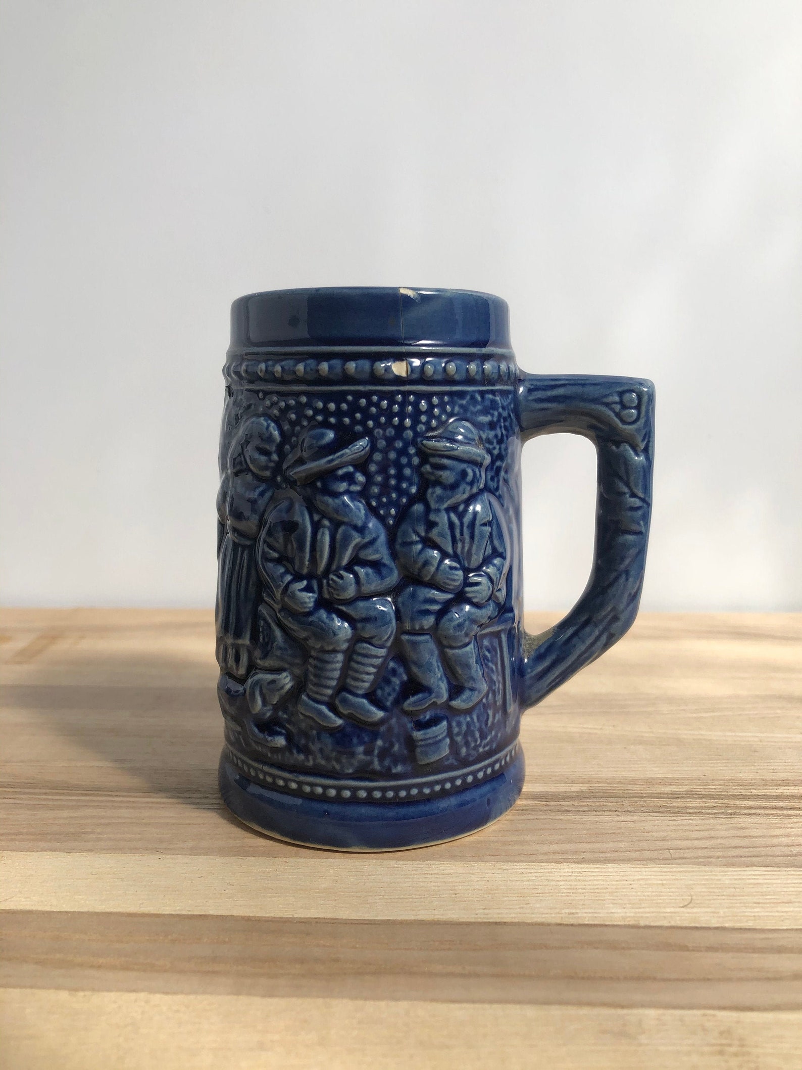 Vintage Small Blue Ceramic Beer Stein Etsy