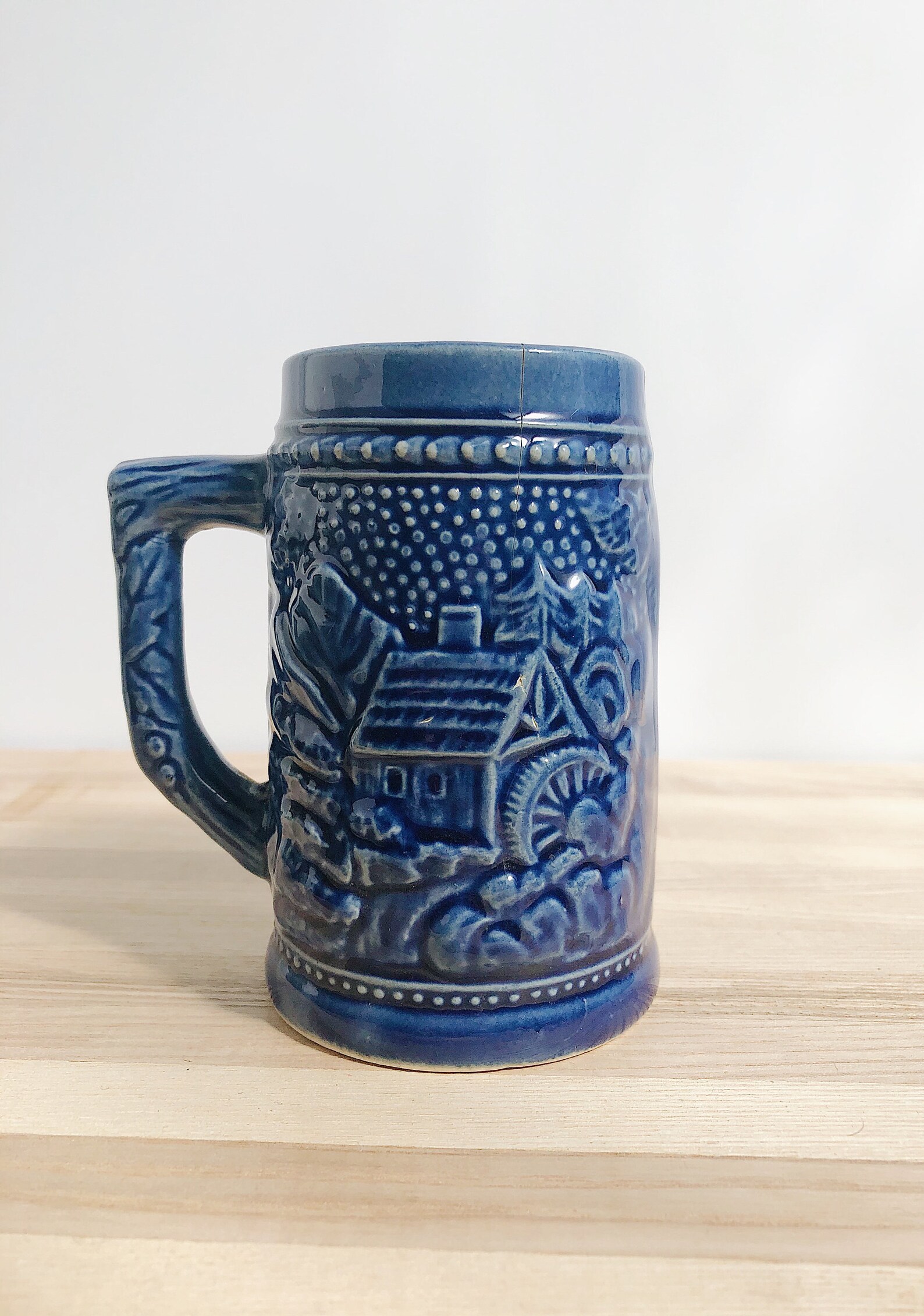 Vintage Small Blue Ceramic Beer Stein Etsy