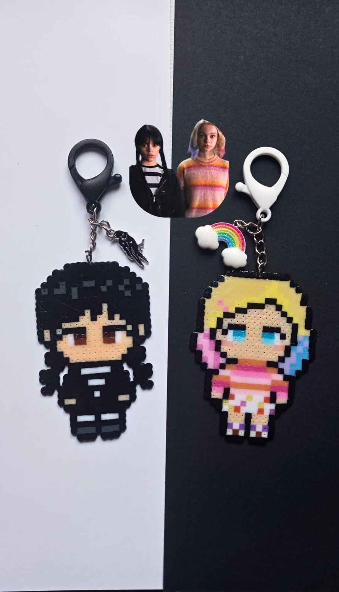 Wednesday Addams & Enid Sinclair Perler Bead Keychains - Handmade Chibi ...