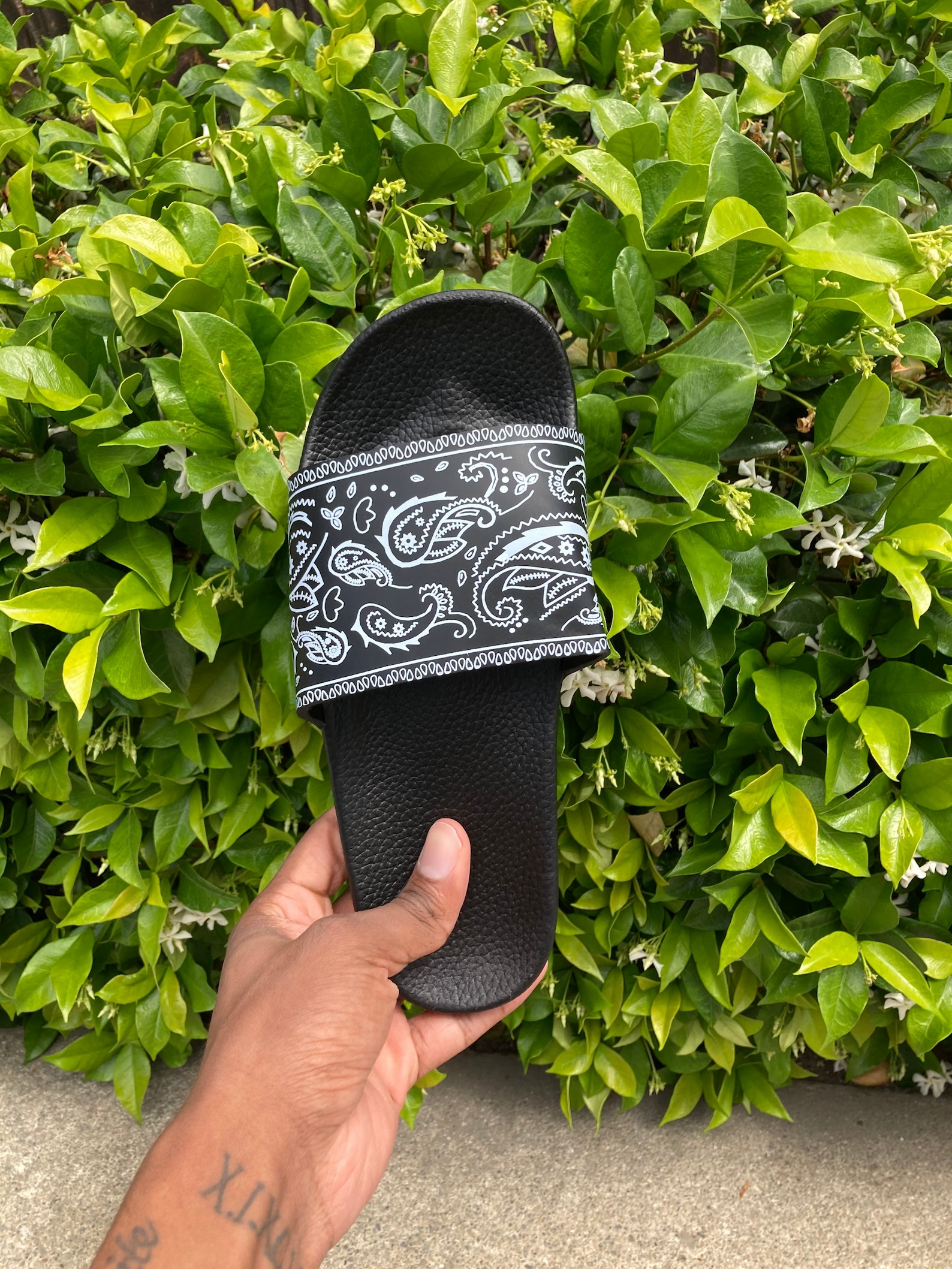 blue bandana slides mens