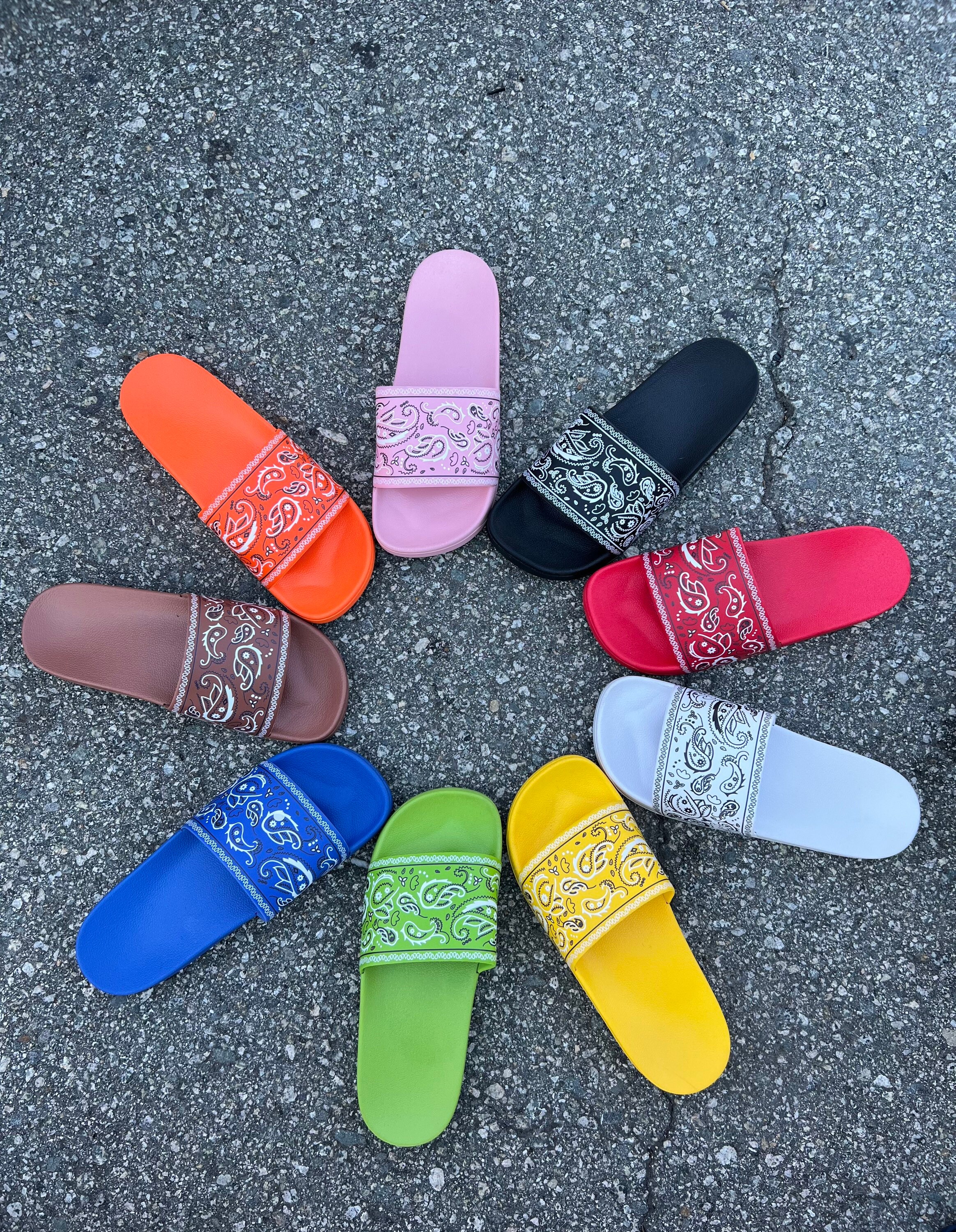 Mens Summer Bandana Slides Paisley Slip on Quick Dry Shower Shoes
