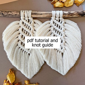 PDF TUTORIAL • easy macrame leaf, beginner macrame pattern pdf, leaf pattern, macrame tutorial beginner, diy feather wall decor - P8