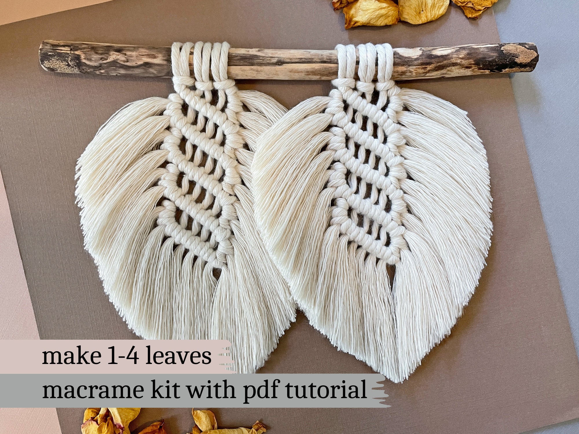 DIY KIT Easy Macrame Feather Kit Leaf Macrame Tutorial How - Etsy