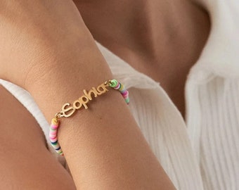 Bracelet enfant personnalisé, gourmette prénom multicolore, cadeau pour fille 10 ans, bijoux enfant