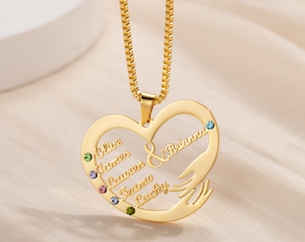 Emotional heart necklace for mom with first names children and birthstone