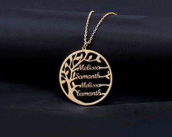 Family necklace first name tree of life customizable Color Gold or Silver or Rose Gold