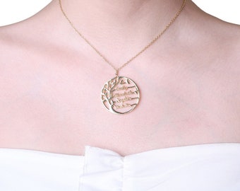 Collier arbre de vie Cadeaux pour maman collier prénom de famille, Collier personnalisé collier généalogique pour anniversaire de grand-mère